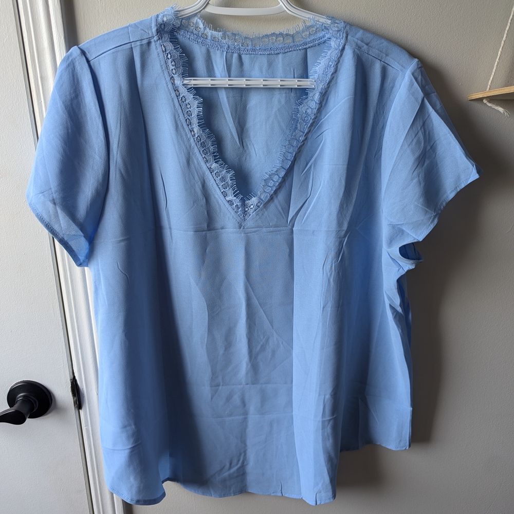NWOT Sky Blue V-Neck Women's Blouse